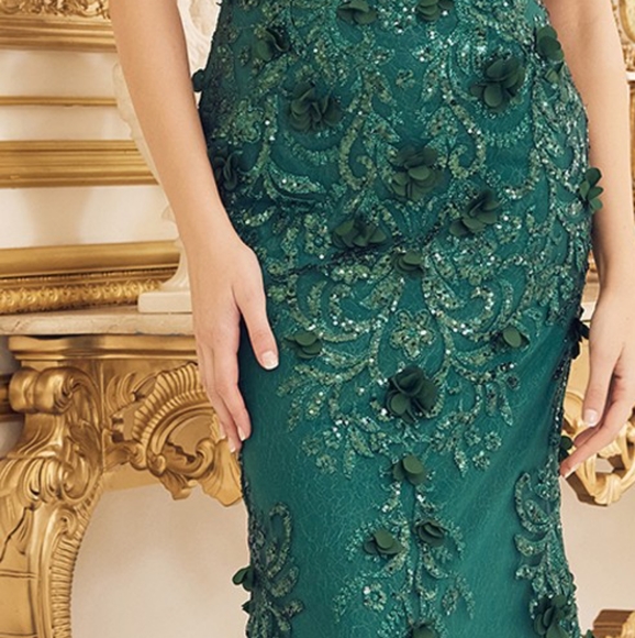 New long mermaid sequin floral floor length gown with lace up open back - Picture 3 of 8